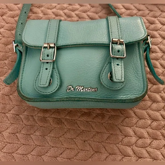 Dr. Martens Teal Green Genuine Leather Crossbody Saddle BAG Satchel - Picture 2 of 14